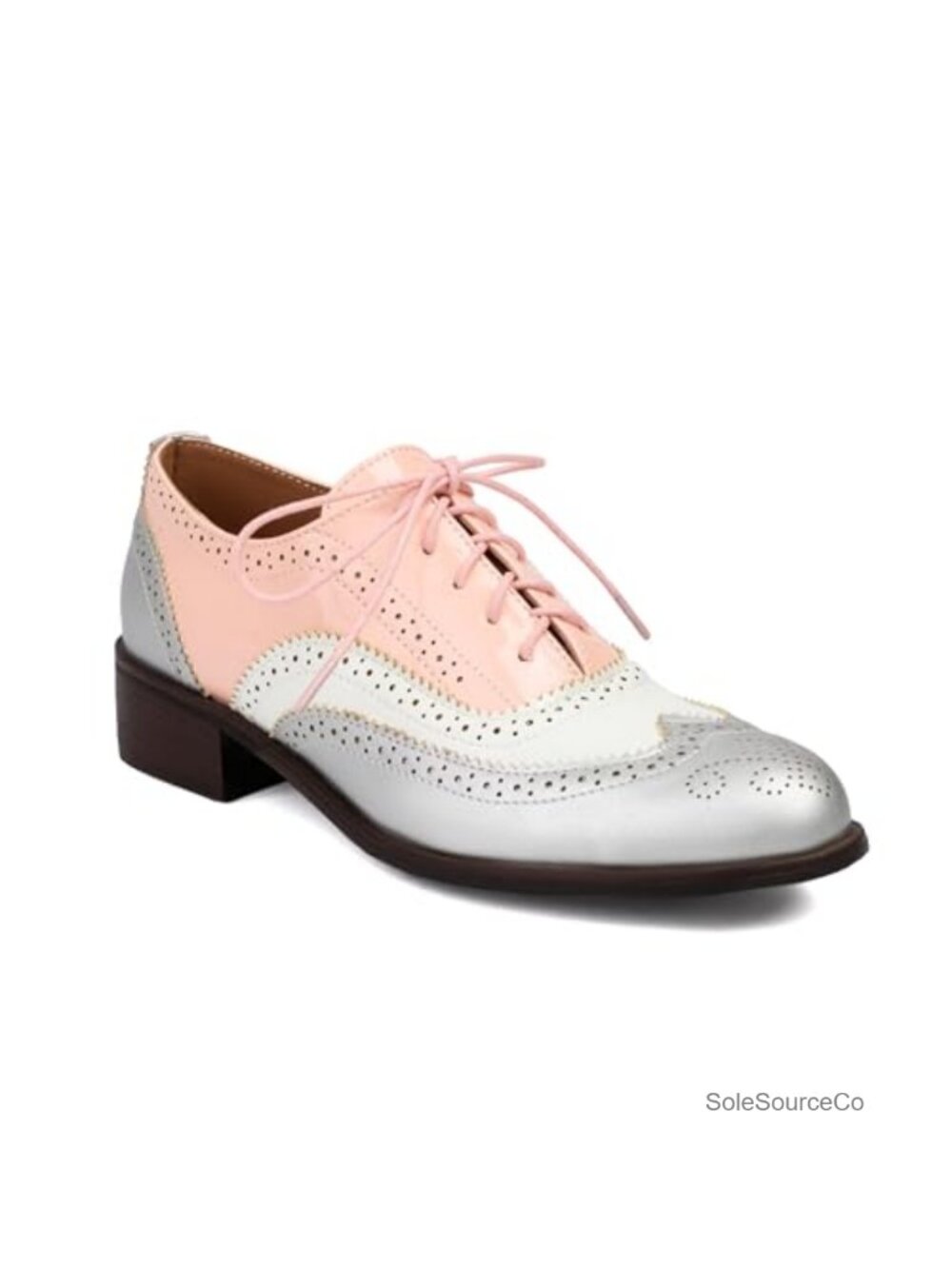 Faux Leather Wingtip Oxford Shoes Lace-Up Brogues for Women